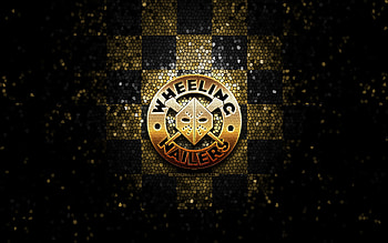 Wheeling Nailers, glitter logo, ECHL, brown black checkered background, hockey, american hockey team, Wheeling Nailers logo, mosaic art HD wallpaper