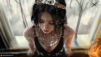 Princess, jewel, view from the top, frumusete, fantasy, art, wlop, luminos HD wallpaper