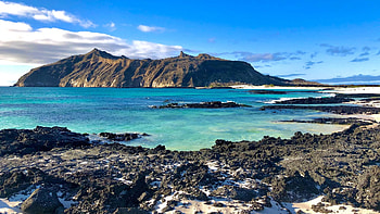 San Cristobal Island, Galapagos, sea, clouds, sky, rocks, stones HD wallpaper