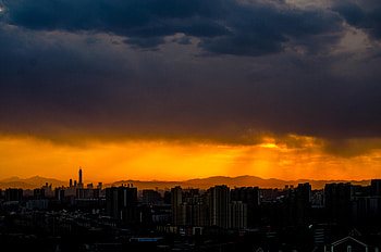 Cities, Sunset, Clouds, Dark, Night City HD wallpaper