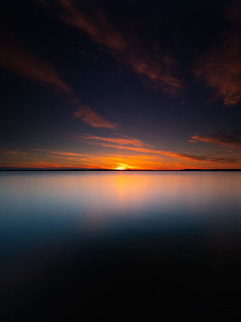 Lake, sunset, evening, calm nature HD phone wallpaper