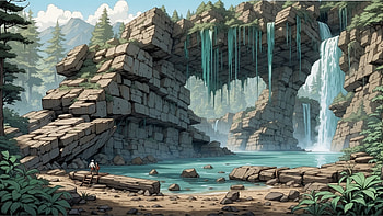 Ruins, ruin, rocks, stone, forest, waterfall HD wallpaper