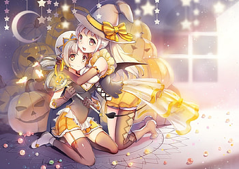 Witch Sisters, magic, cute, long hair, witch, halloween, orginal, love, girls, friends HD wallpaper