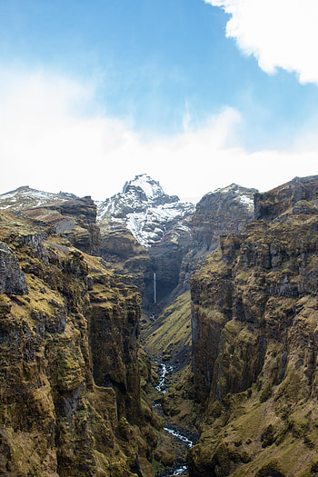 Waterfall, mountains, valley, green, nature HD phone wallpaper