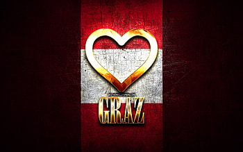 I Love Graz, austrian cities, golden inscription, Day of Graz, Austria, golden heart, Graz with flag, Graz, Cities of Austria, favorite cities, Love Graz HD wallpaper