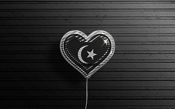 I Love Terengganu, , realistic balloons, black wooden background, Day of Terengganu, malaysian states, flag of Terengganu, Malaysia, balloon with flag, States of Malaysia, Terengganu flag, Terengganu HD wallpaper