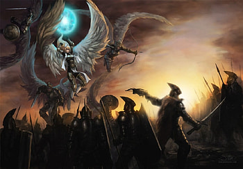 Angels VS Men, army, fantasy, men, angels HD wallpaper