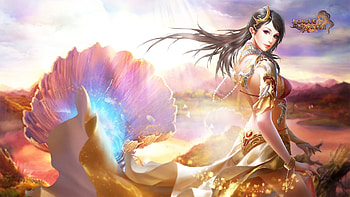 League of Angels (Gaming), Aoede yellow orange girl, Dress woman, League HD wallpaper