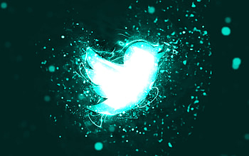 Twitter turquoise logo, , turquoise neon lights, creative, turquoise abstract background, Twitter logo, social network, Twitter HD wallpaper