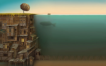 House, Art, Wood, Tree, Multi-Storey, Multistory, Whale, Under Water, Underwater, Improvisation, Bottom HD wallpaper