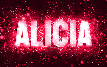Happy Birtay Alicia, , pink neon lights, Alicia name, creative, Alicia Happy Birtay, Alicia Birtay, popular american female names, with Alicia name, Alicia HD wallpaper
