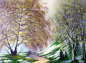 V.Markov. Spring forest, v markov, painting, art, path, nature, tree HD wallpaper