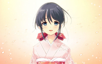Anime, Girl, Kimono, Brunette HD wallpaper