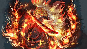 Kyojuro Rengoku Sword Fire Background Demon Slayer Kimetsu no Yaiba HD wallpaper