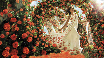 Flowers and woman, pretty, beautiful, flowers, nature, bride, woman HD wallpaper