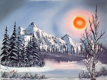 Snowy Mountain River, river, birch, snow, trees, mountains, orange, sun, ice HD wallpaper
