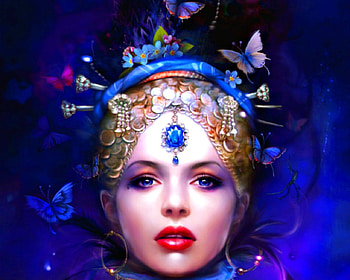 Queen face, crown, jewels, fantasy, art, face, woman HD wallpaper