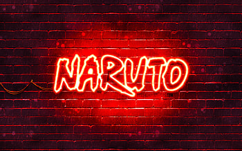Naruto red logo, , red brickwall, Naruto logo, manga, Naruto neon logo, Naruto HD wallpaper