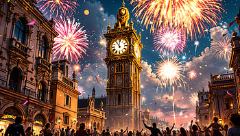 New Year Countdown: A Stunning Celebration, fireworks, celebration, Clock Tower, Night Sky HD wallpaper