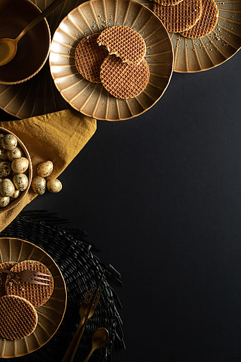 Food, Waffles, Desert, Table, Quail Eggs, Plates, Cymbals HD phone wallpaper