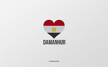 I Love Damanhur, Egyptian cities, Day of Damanhur, gray background, Damanhur, Egypt, Egyptian flag heart, favorite cities, Love Damanhur HD wallpaper