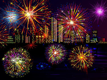 Happy New Year, Fireworks, Party, Skyline HD wallpaper