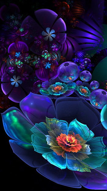 Neon Flower Abstract, purple, blue, neon, artistic, flower HD phone wallpaper