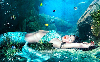 Beautiful Mermaid Model, mermaid, digital, Sea, Model, dreamy, lovely, rocks, ocean HD wallpaper