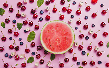 Berries Cherries and Watermelon, berries, watermelon, food, cherries, fruit HD wallpaper