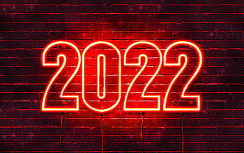 2022 red neon digits, , Happy New Year 2022, red brickwall, horizontal text, 2022 concepts, wires, 2022 new year, 2022 on red background, 2022 year digits HD wallpaper