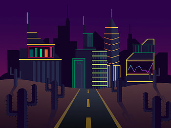 City, Vector, Road, Cactus HD wallpaper