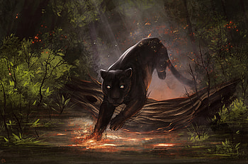 Jaguar Black Cat, animals, artist, artwork, digital-art, deviantart HD wallpaper