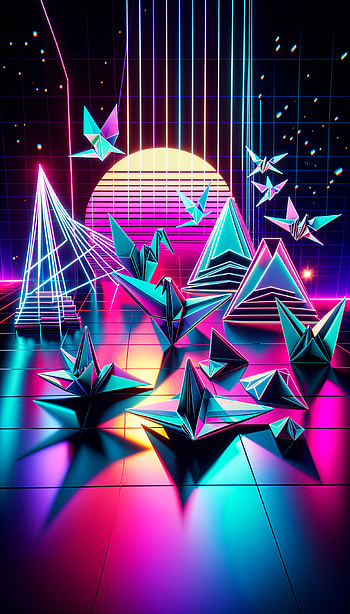 Vibrant Retrowave for Your , retrowave, neon, origami, retro, Digital Art HD phone wallpaper