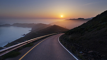 Hill Road Sunset, sunset, road, nature, hill HD wallpaper