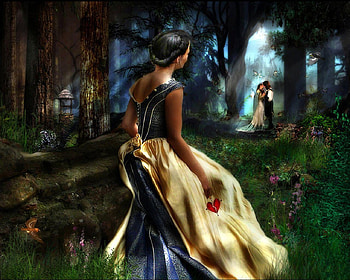 Broken Heart, birds, lovers, forest, woman, well HD wallpaper