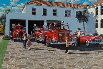 A Day Out at The Fire Station, dogs, fire chief, station, engine, fire, flags HD wallpaper
