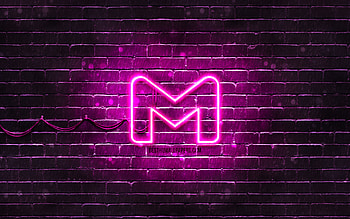 Gmail purple logo, , purple brickwall, Gmail logo, postal services, Gmail neon logo, Gmail HD wallpaper