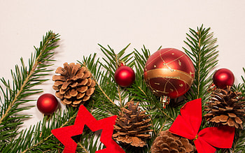 Red Christmas ornaments, Fir trees, Festive , Holiday beauty HD wallpaper
