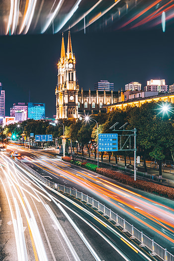 Cities, City, Lights, Bright, Movement, Traffic, Long Exposure, Illumination, Backlight HD phone wallpaper