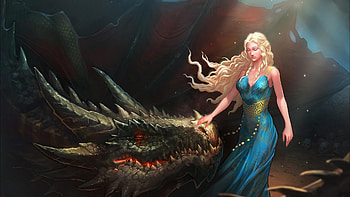 Daenerys, daenerys targaryen, fantasy, art, dragon, girl, luminos, princess, game of thrones HD wallpaper