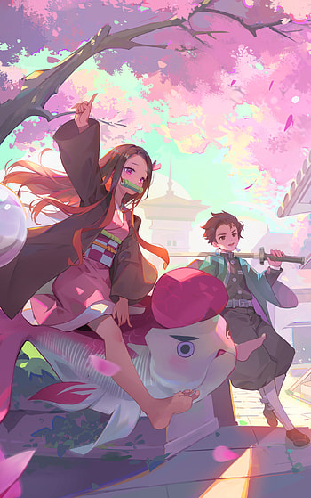 Sakura Stroll — Kimetsu no Yaiba (Tanjiro & Nezuko), Anime, Demon Slayer: Kimetsu no Yaiba HD phone wallpaper