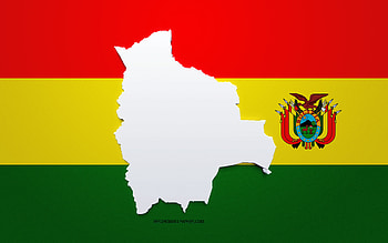 Bolivia map silhouette, Flag of Bolivia, silhouette on the flag, Bolivia, 3d Bolivia map silhouette, Bolivia flag, Bolivia 3d map HD wallpaper