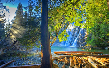 waterfall, natur, forest, mountains HD wallpaper