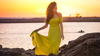 Girl In Yellow Spaghetti Dress , girls, model, yellow-dress HD wallpaper