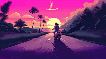 Synthetic Serenade Moped Journey With A Vaporwave Girl, vaporwave, scooter, artist, artwork, digital-art, deviantart HD wallpaper