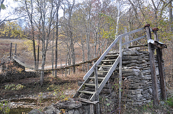 Somewhere in Indiana...., october, creek, cable, bridge, stones HD wallpaper