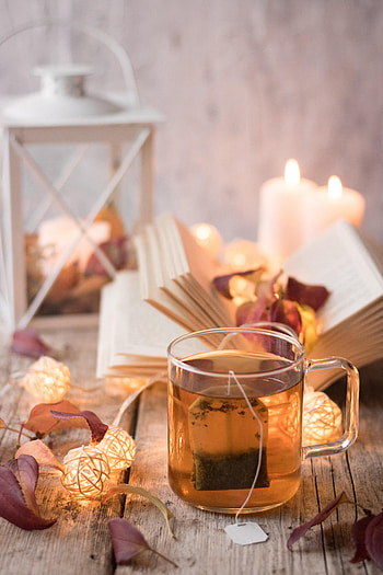 Leaves, Miscellanea, Miscellaneous, Cup, Garland, Book, Tea, Coziness, Comfort, Garlands HD phone wallpaper