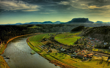 Rivers, Nature, Houses, Shore, Bank, Greens, Height, Buildings, Built HD wallpaper