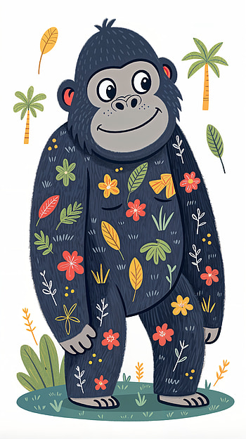 Colorful Gorilla: A Playful , gorilla, illustration, flower, cartoon, jungle HD phone wallpaper