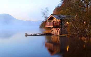 Shine, Nature, Lights, Lake, Shore, Bank, Light, Pier, Lanterns, Small House, Lodge, Morning, Wharf, Berth HD wallpaper